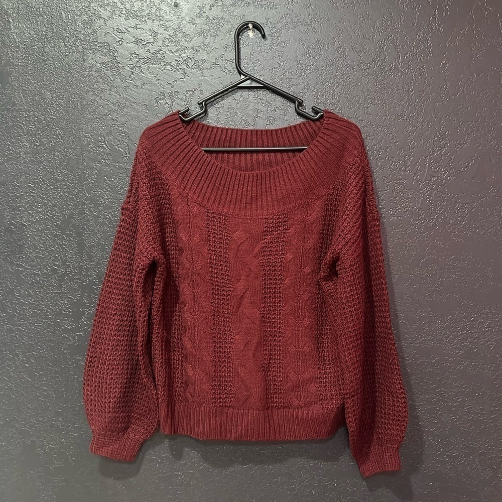 FULL CIRCLE TRENDS Burgundy Puff Sleeve Sweater Size XL